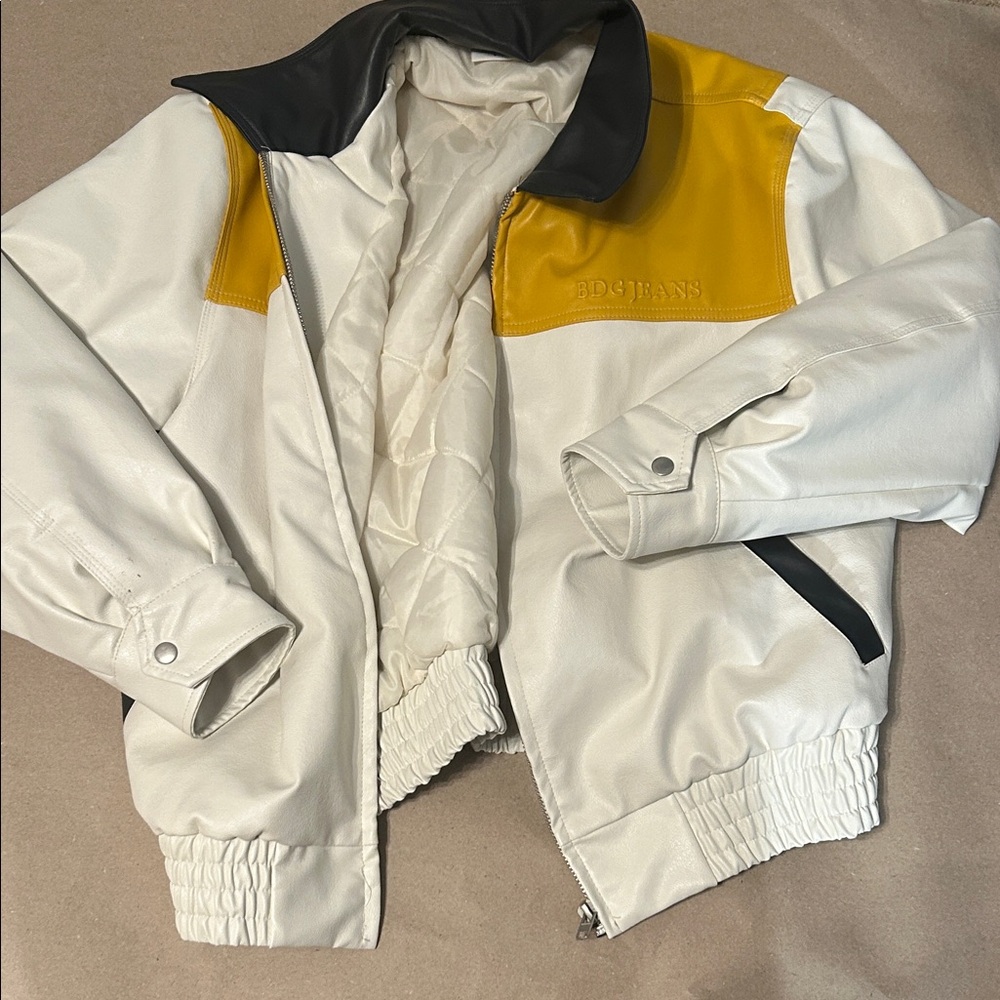 Urban Outfitters White and Mustard Bomber Jacket